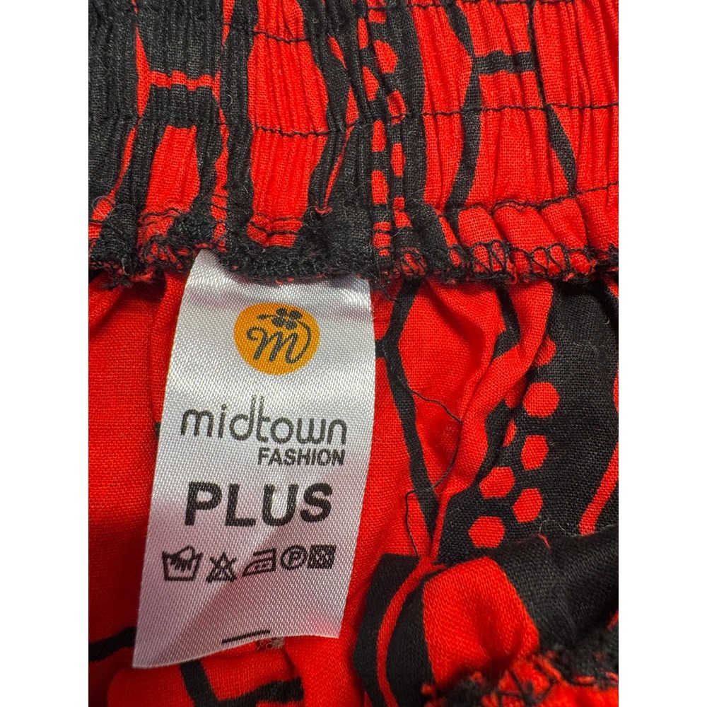 Red Black Tribal Print Midi Skirt Plus Size Elastic Waist Boho Handmade Style - Picture 7 of 8